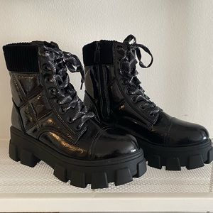 Circus by Sam Edelman - Quilted Patent Leather Combat Boots - Women's Size 7.5